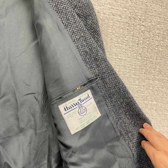 Vintage Harris Tweed Blazer Mens 42T Sport Coat Suit Jacket Dark Blue Wool - Picture 8 of 16